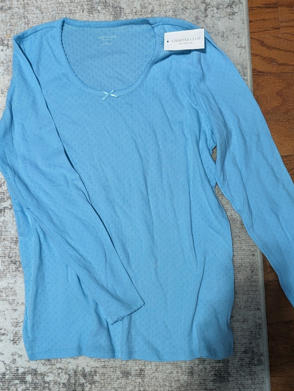 Charter Club Sky Blue Long Sleeve Scoop Neck Tee